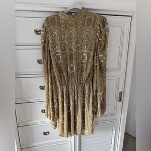 ASPOS Chic Long Sleeve Gold Silver Beaded Mini Dress
